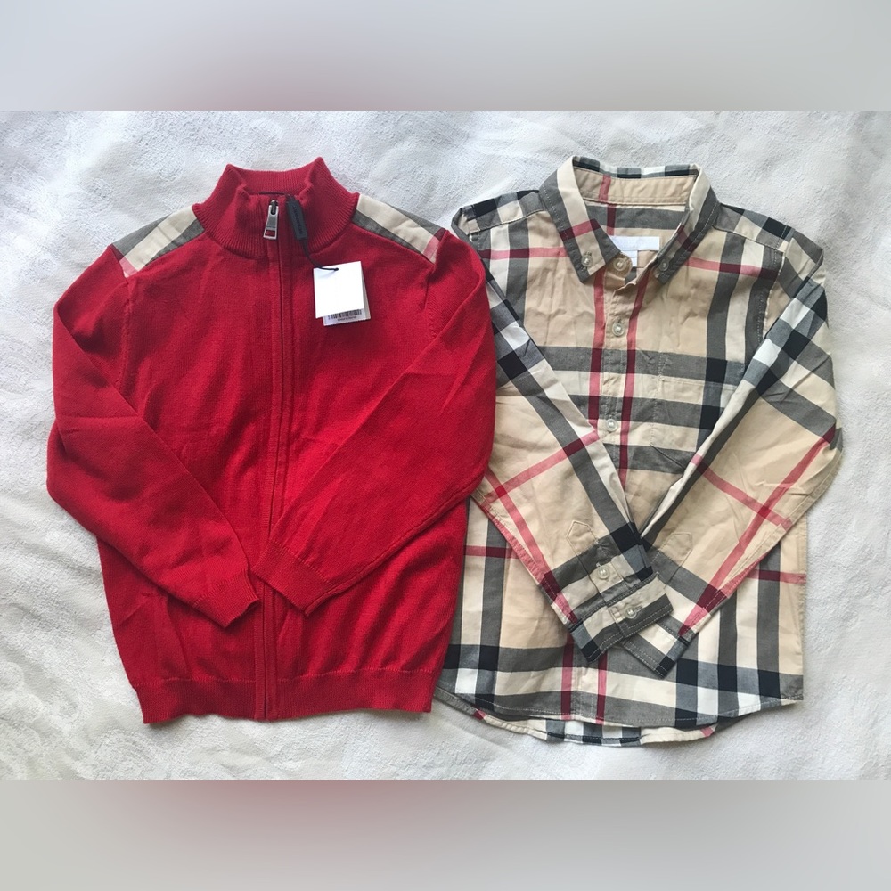 NWT Burberry Children’s Zip Up Sweater and Button Down Shirt Set